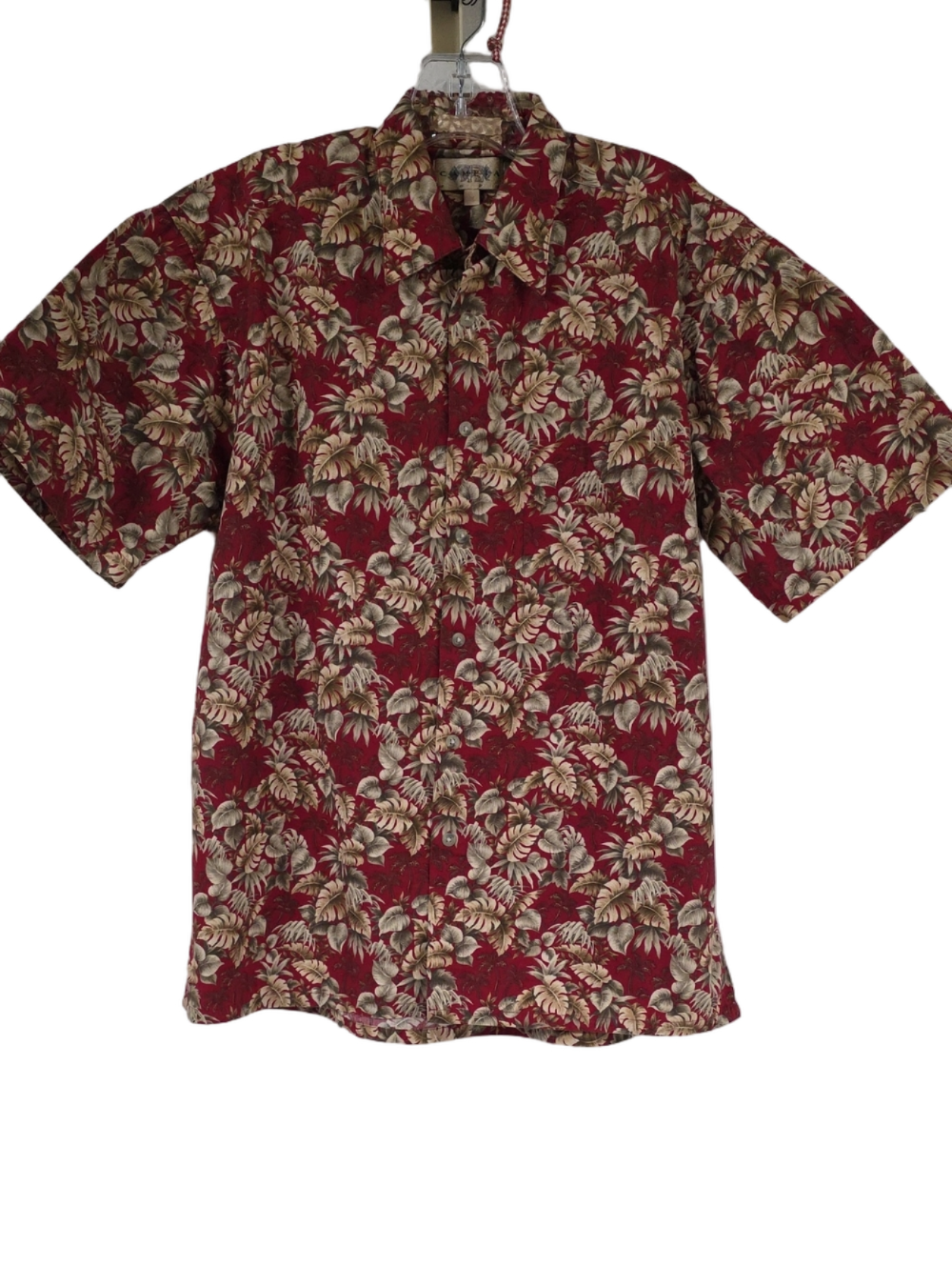 Vintage Campia Moda Red Tropical Palm Leaf Button-Down Short-Sleeve Shirt, Sz M
